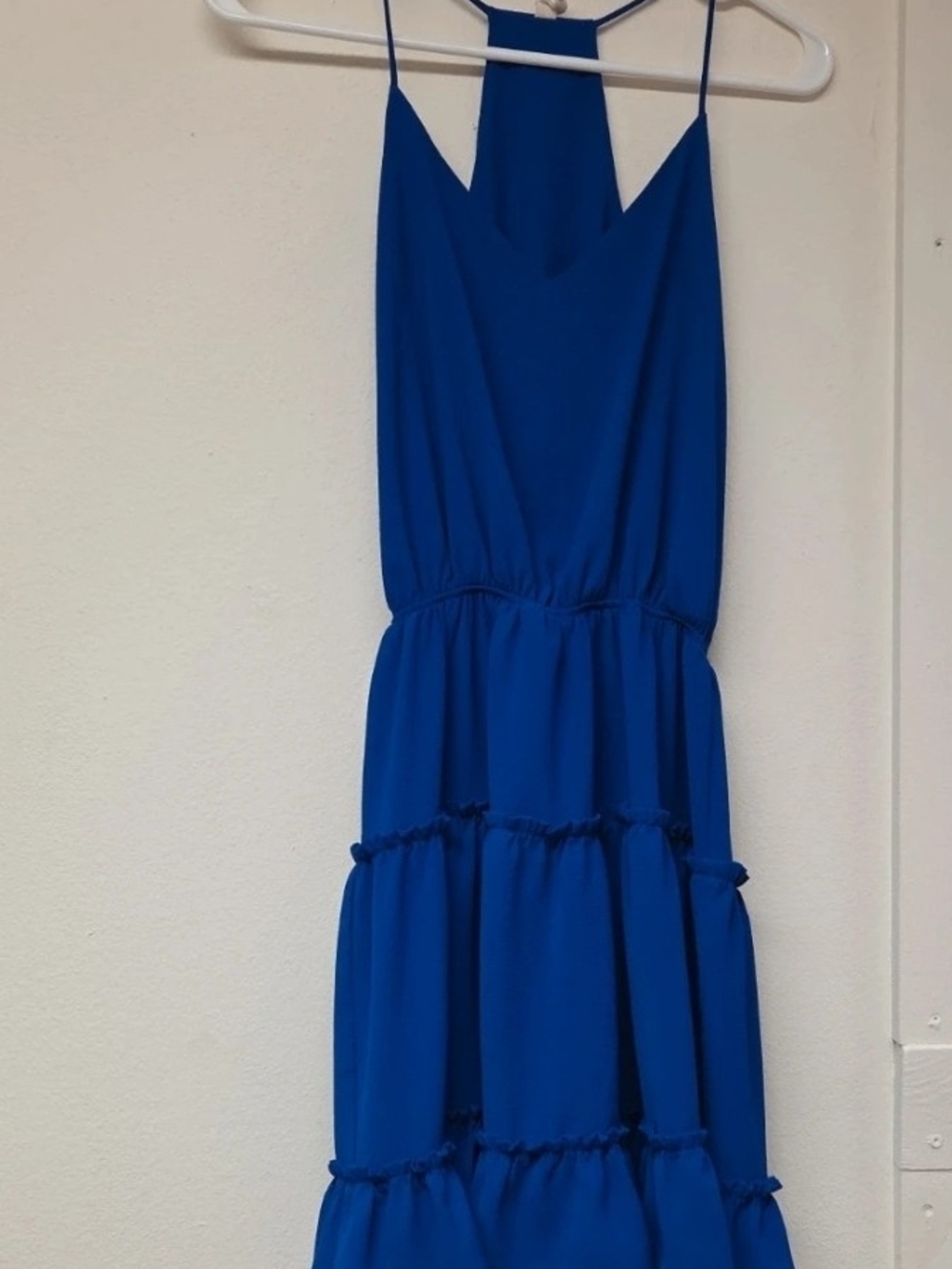 Elegant Blue Tiered Maxi Dress with Halter Neck